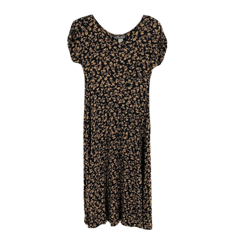 Chauncey‎ St Vintage Womens Floral Maxi Dress Cottagecore Black Gold 3/4